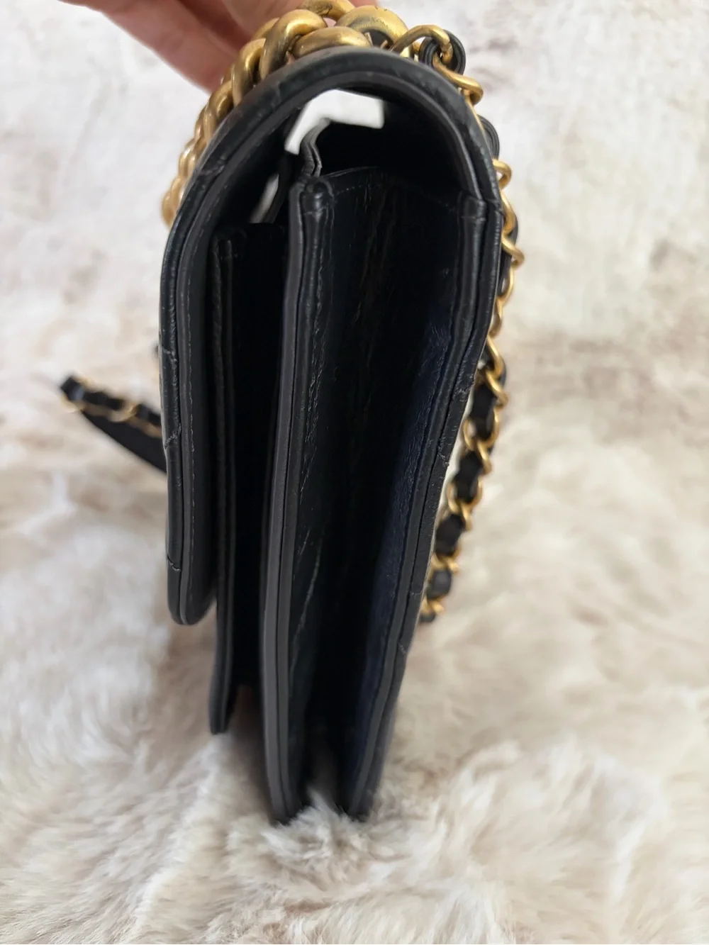 Chanel Black Quilted Lambskin and Caviar Leather Shoulder Bag with Gold Chain